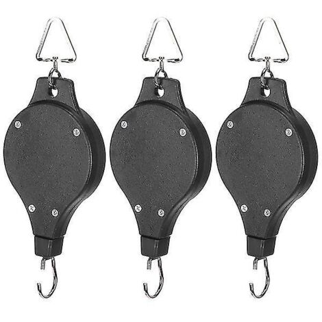 Lot de 3 poulies de suspension pour plantes, crochets rétractables, poulies robustes et réglables pour paniers de jardin et mangeoires à oiseaux