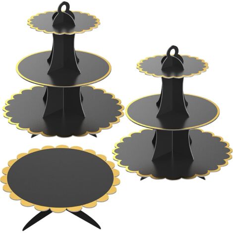 Lot de 3 présentoirs à gâteaux en carton noir Présentoir à gâteaux à 3 niveaux Support de service à 1 niveau réutilisable (noir)-Fei Yu