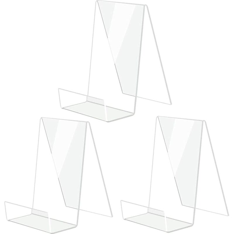 Lot de 3 présentoirs livre acrylique, pupitres transparents pour menus/magazines/brochures