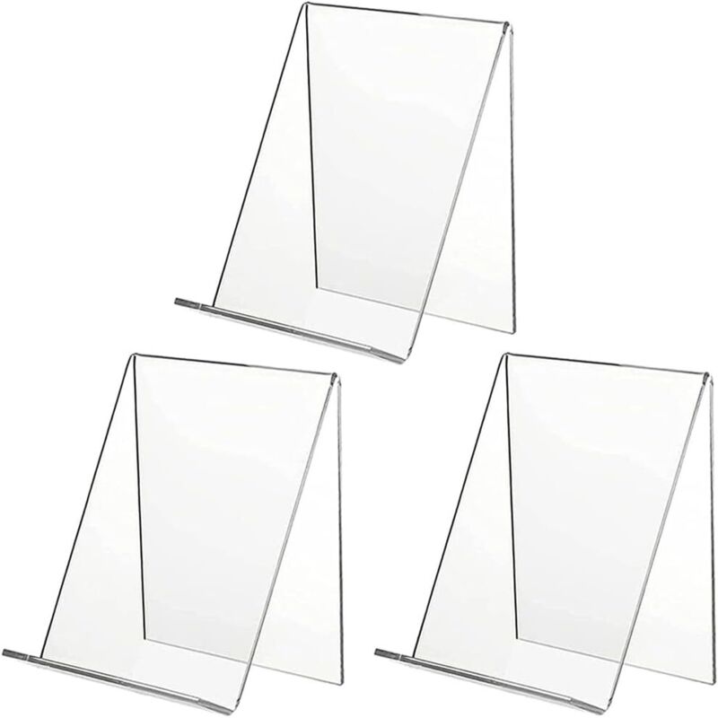 Lot de 3 présentoirs livre plexiglas, supports acrylique pour affiches/menus/brochures/magazines