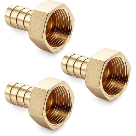 Lot de 3 Raccords Canneaux en Laiton 1/2 Pouce avec Filetage Femelle 12mm pour Tuyau d'Arrosage, Tuyauterie, Raccord Gaz, Installation Facile -