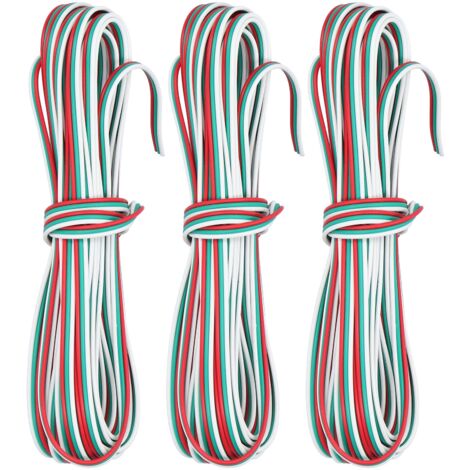Lot de 3 rallonges de 10 m (32,8 pi) à 3 broches, âme en cuivre pur, fil de connexion n° 22 pour ruban LED
