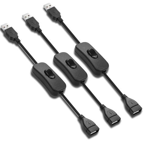 Lot de 3 rallonges de câble USB 2.0 5 V mâle vers Femelle avec Interrupteur, Prise en Charge du Transfert de données et de Courant, Convient pour Ventilateur USB, Bande LED, Bureau d'écriture