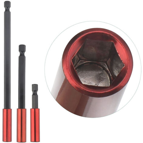 Lot de 3 rallonges magnétiques pour forets à percussion, tige hexagonale 1/4", acier S2, rallonges droites et indéformables pour l'entretien automobile et le bricolage.