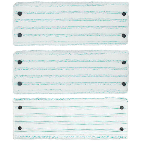 Lot de 3 recharges de balai en microfibre (42cm, fixation à pression), bleu et blanc, compatibles avec les balais Leifheit