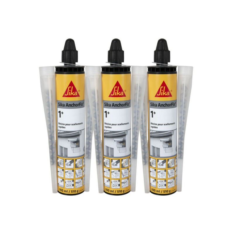 Sika - Lot de 3 résines de scellement chimique rapide Anchorfix-1 Plus - Ton pierre - 300ml