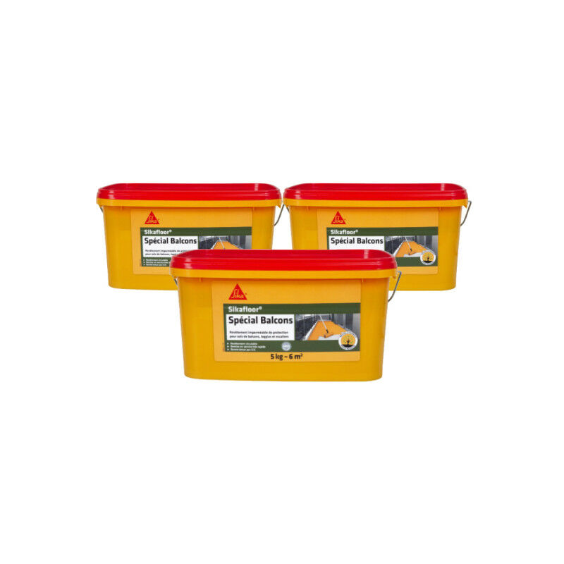 Lot de 3 revêtements acrylique imperméable Sika Sika floor Spécial Balcon - Gris - 5kg