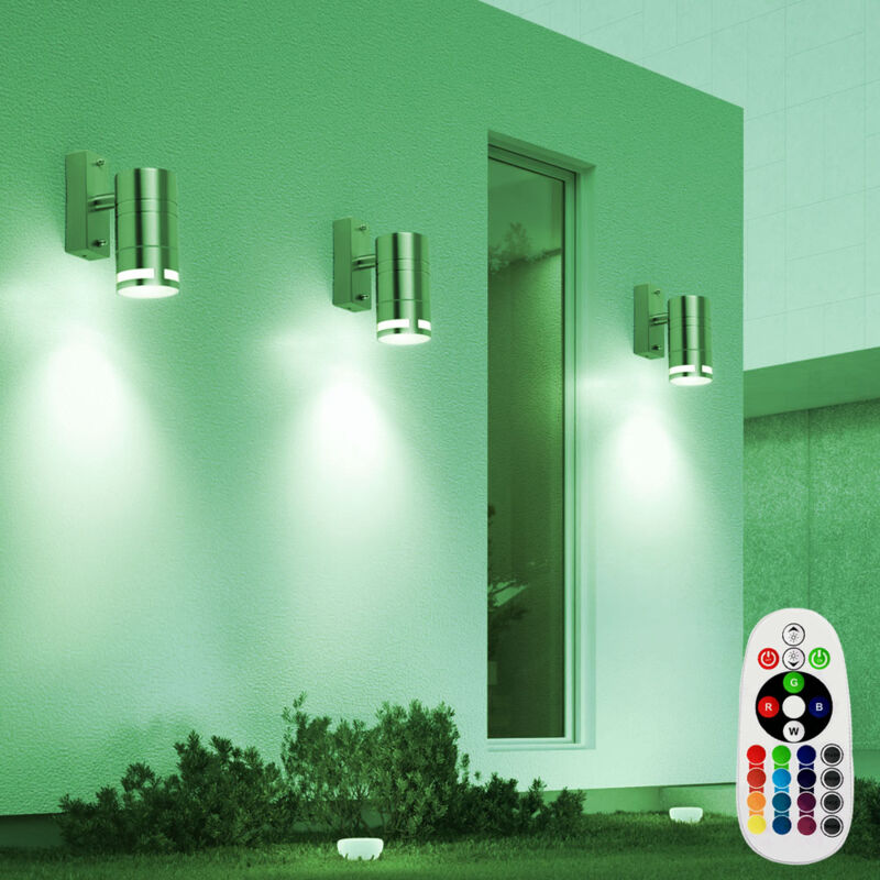 Etc-shop - Lot de 3 spots LED RGB Down spots extérieurs inox télécommande porte d'entrée appliques murales dimmable