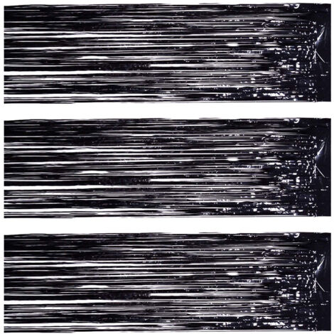 Lot de 3 rideaux à pompons en feuille métallique, adaptés aux décors de photos pour fêtes d'anniversaire et aux décorations d'événements de mariage (noir).