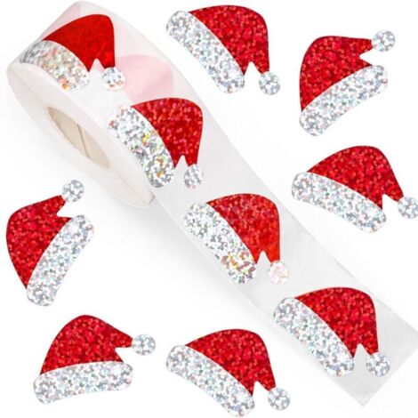 Lot de 3 rouleaux d'autocollants pour chapeaux de Noël, laser rouge, adaptés à la décoration d'enveloppes, de journaux, de fêtes