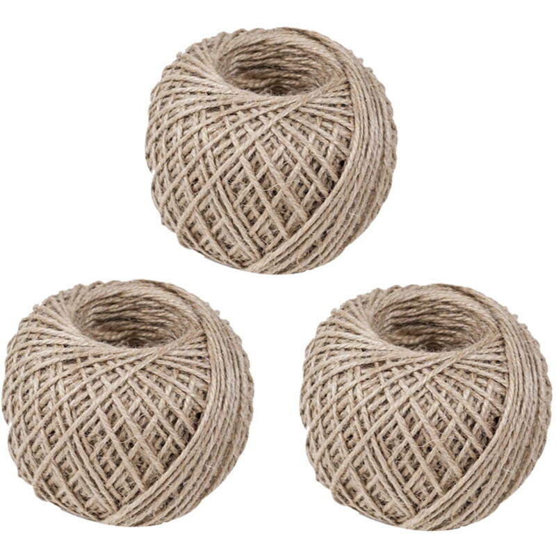 Lot de 3 rouleaux de ficelle en jute naturelle pour loisirs créatifs, cadeau (marron clair)