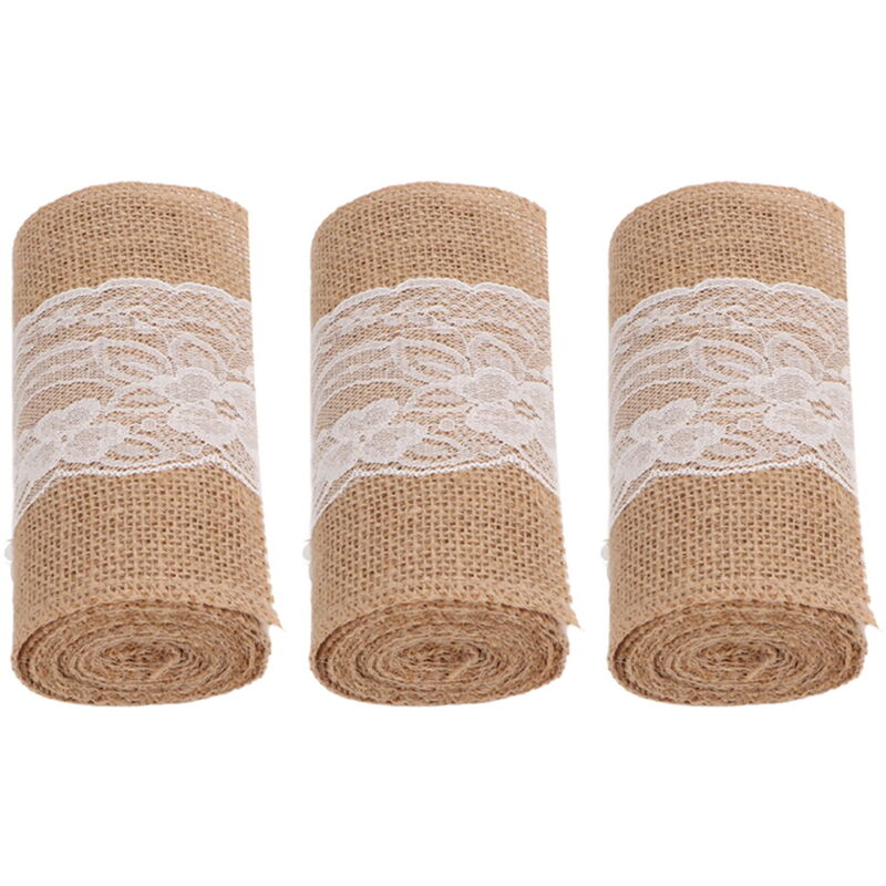 Lot de 3 rouleaux de ruban de dentelle de jute simple et élégant pour décoration de mariage rustique, nœuds à faire soi-même