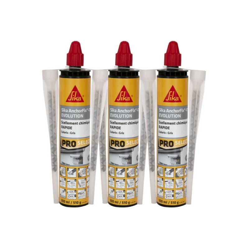 Sika - Lot de 3 résines de scellement chimique rapide Anchorfix-1 Evolution - Gris - 300ml