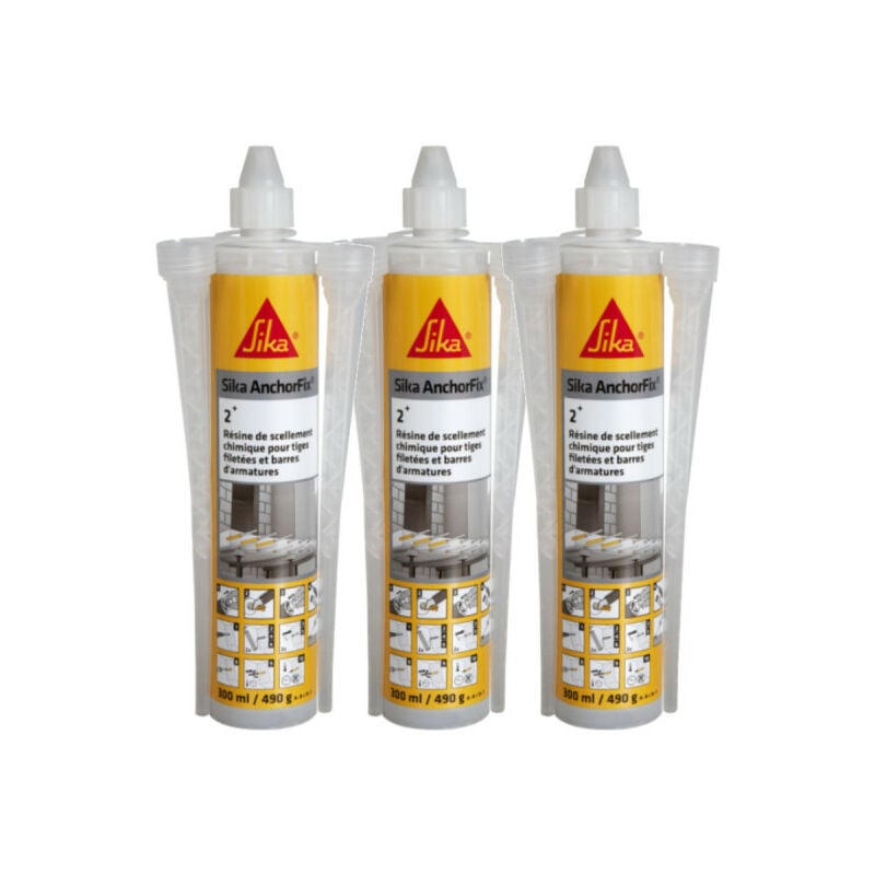 Lot de 3 résines de scellement chimique Sika Sika AnchorFix 2 Plus - Gris - 300 ml