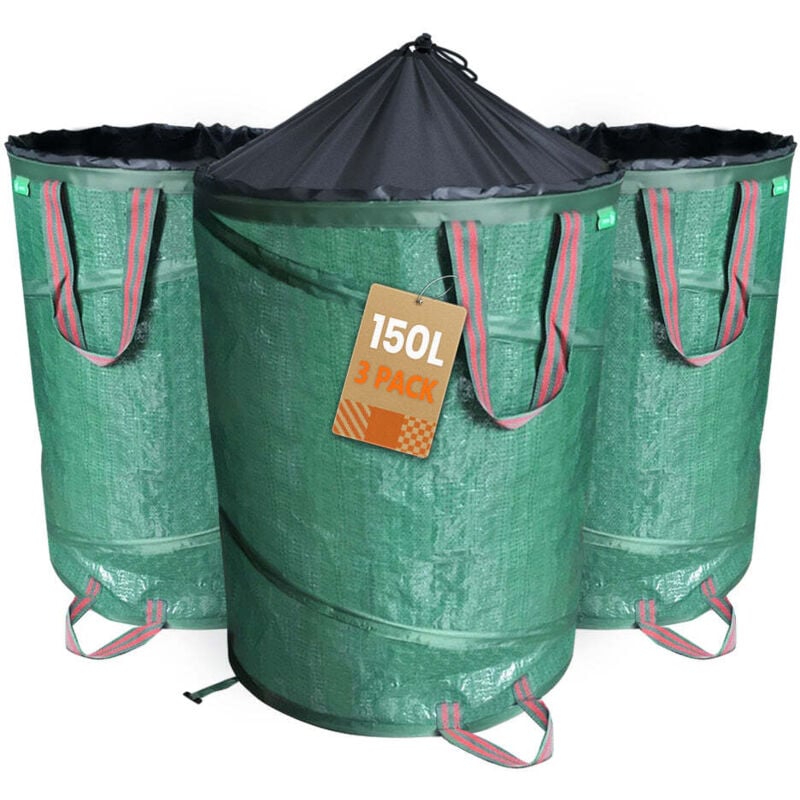 3 x Sac de jardin pop up 150L 30kg avec poignées sac de déchets hydrofuge robuste réutilisable
