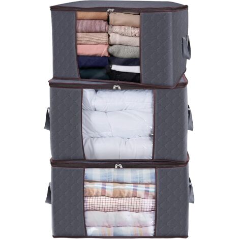 lot De 3 Sac De Rangement Pour Couette En Pais Non-tiss Sac De Rangement Sous Lit Pour Dredons Couvertures Oreillers Jouets Vestes Vtements, Gris,