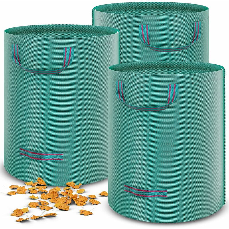 Memkey - Lot de 3 sacs à déchets de jardin - 272 l - Sacs de Jardin - Sac à Herbe Feuilles - Autonome - Stable - Imperméable - Résistant aux uv