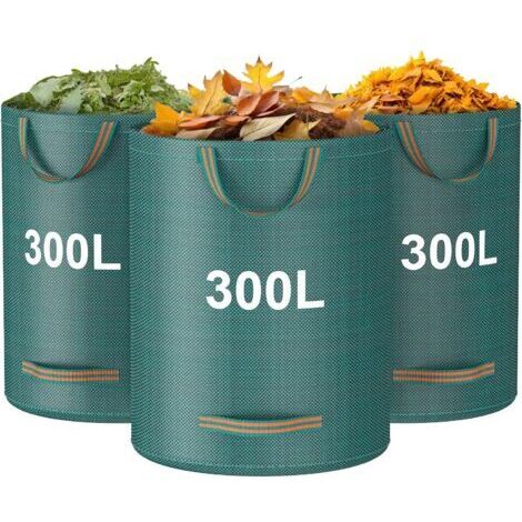 Lot de 3 sacs à déchets de jardin, 300 L, très résistants avec poignées, sacs de jardin réutilisables, sacs de recyclage pliables pour feuilles, ordures, débris, sacs poubelle de jardin