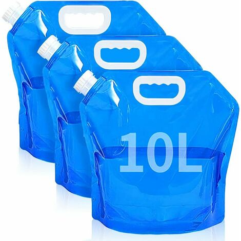 Lot de 3 sacs à eau, bidon d'eau pliable, récipient à eau pliable avec couvercle étanche, bidon pliable sans BPA, bidon portable de qualité alimentaire pour le camping, la randonnée et le stockage de