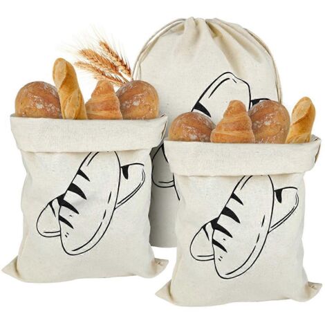 Lot de 3 sacs à pain en lin non blanchi, 40 x 30 cm, sacs en lin réutilisables