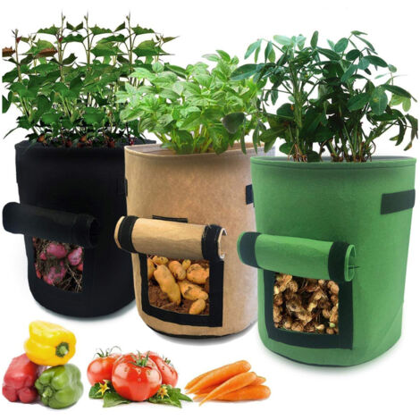 Lot de 3 sacs de culture 15 litres (4 gallons) tissu non tissé respirant, rabat, poignées, pour pommes de terre, tomates, légumes