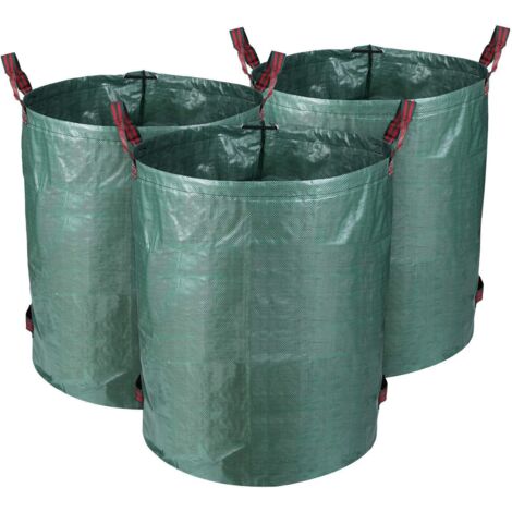 Lot de 3 Sacs de Jardin 300L en PE, Sac Poubelle Autoportant et Pliable pour Déchets de Jardin, Réutilisable