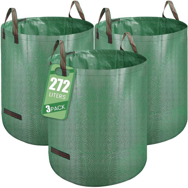 Treetalk - Lot de 3 sacs de jardinage, sacs de déchets verts, autoportants 272l, big bag avec poignées, étanche, pliable et réutilisable, sac de