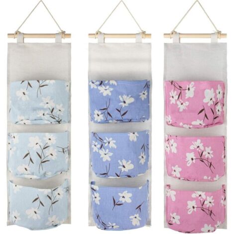 Lot de 3 sacs de rangement muraux à suspendre au-dessus de la porte, organiseur en tissu de lin imperméable avec 3 poches, étagères de rangement multifonctions pour placard, chambre, salle de bain.