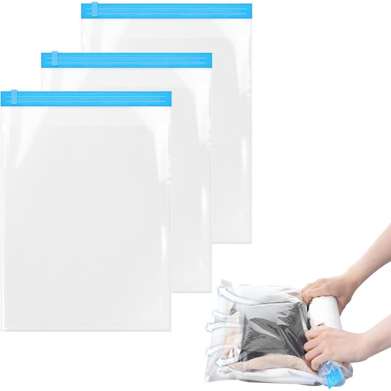 Lot de 3 sacs de rangement sous vide, 60 cm x 40 cm, sacs de rangement sous vide peu encombrants, sacs hermétiques, adaptés aux vêtements, meubles,