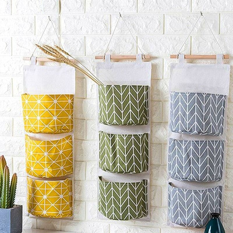Lot de 3 Sacs de Rangement étanches(Vert + Gris + Jaune) Pour Placard de Salle de Bain à Suspendre au Mur