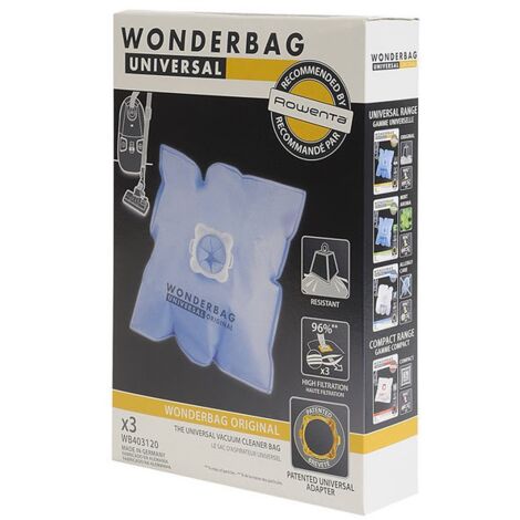 Lot de 3 sacs Wonderbag pour aspirateurs Rowenta, Moulinex, Calor, Tefal – Compatibilité étendue – Performance optimale - wb406130