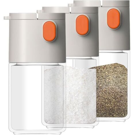 Lot de 3 salières et poivrières avec bec doseur, distributeur de salière en verre mesurant 0,5 g, bouteille à épices pour assaisonnement sel sucre cuisine cuisine camping