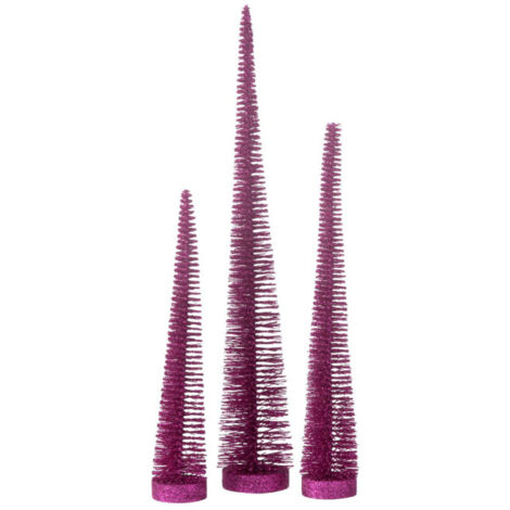 Lot de 3 Sapins de Noël Déco "Paillettes" 40cm Fuchsia