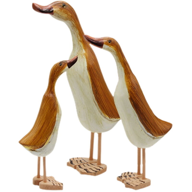 Lot de 3 sculptures de canard en bois créatives, statue de canard de bureau, décoration de canard en bois pour la maison