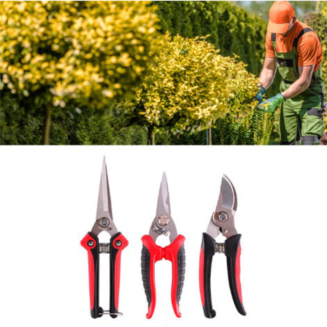 Lot de 3 sécateurs de jardin professionnels, ciseaux à main avec lames en acier inoxydable pour taille