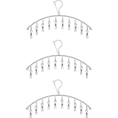 Lot de 3 séchoirs à linge en acier inoxydable avec 10 pinces pour chaussettes, sous-vêtements et petits objets