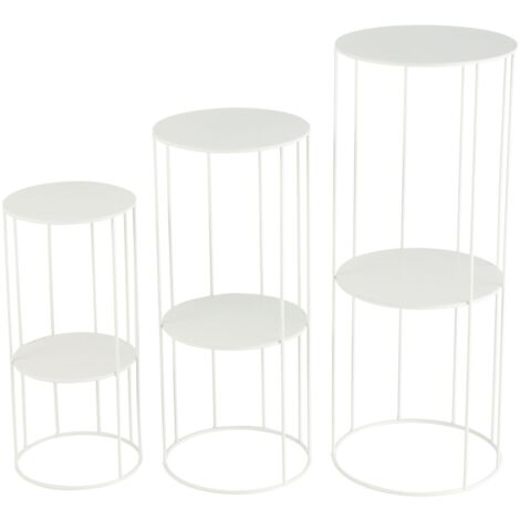 Lot de 3 sellettes rondes 28, 24,5 et 21 cm en métal blanc - METTI