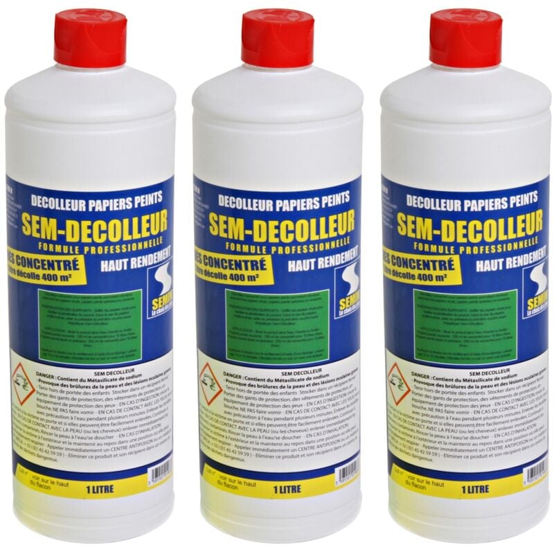Semin - Lot de 3 Sem-Décolleur pour décoller tous les papiers peints flacon de 1 l