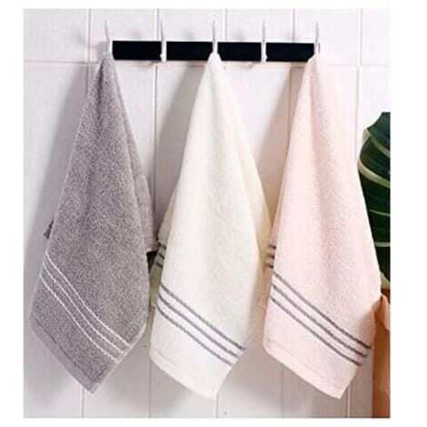 Lot de 3 serviettes de bain 34 x 74 cm en coton rose, blanc et gris, absorbantes pour cuisine et salle de bain