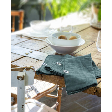 Lot de 3 serviettes de table "Gaïa" 40 x 40 cm "Gaze de Coton" - Couleur: Gaïa Canard