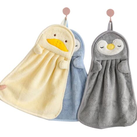 Lot de 3 serviettes mignonnes avec boucle de suspension, essuie-mains à suspendre pour enfants, cuisine, salle de bain, maison