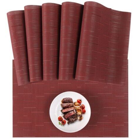 Lot de 3 Sets de Table lavables - en PVC résistant à la Chaleur - avec Chemin de Table et Dessous de Verre Assortis - pour la Cuisine et Le Restaurant - Rouge