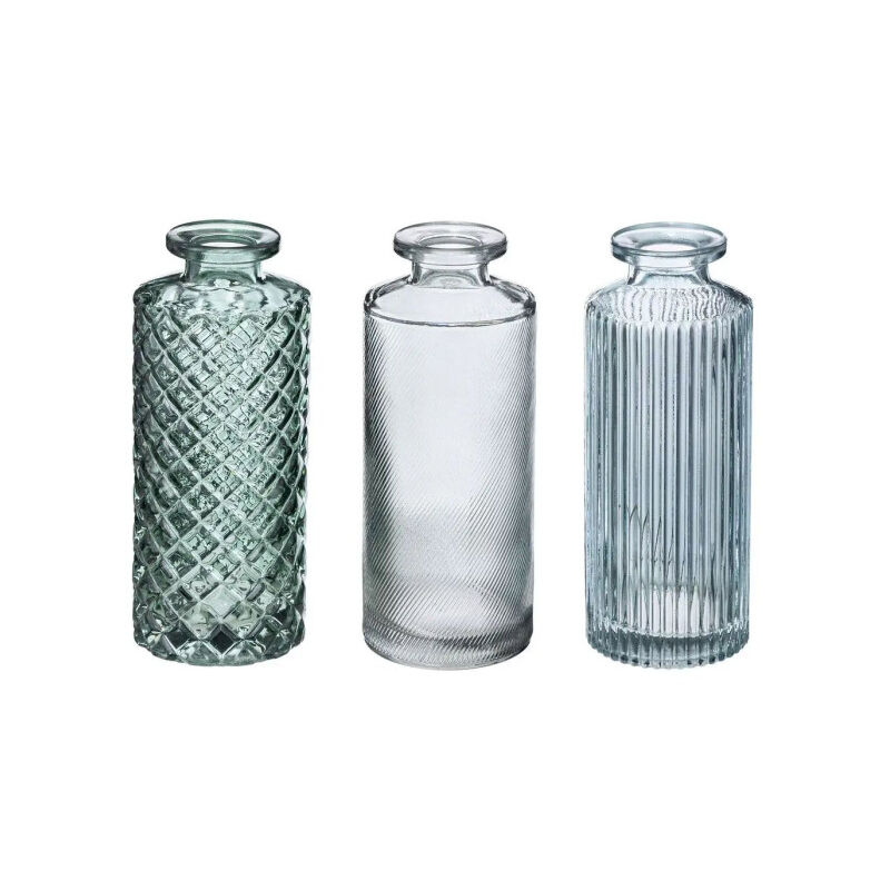 Lot de 3 Soliflores Design 'Verre Strié' 13cm Vert