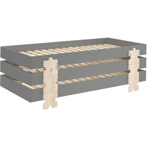 Lot de 3 sommiers empilables 90x200 cm motif puzzle gris - STAACKY