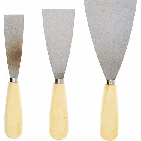 Lot de 3 spatules Couteau pour décaper, enduire, lisser, mastiquer, dépecer, gratter, décoller, poncer Manche en bois 3 tailles 7cm, 5cm, 3cm Lame souple en acier inoxydable