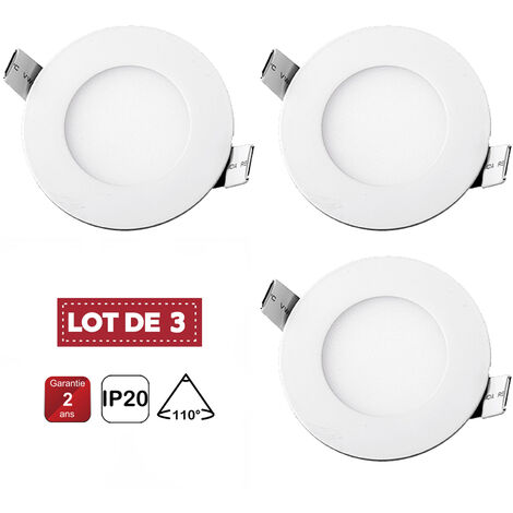 Lot de 3 Spot Encastrable Led Downlight Panel Extra plat 6w Blanc Neutre 4000k, Diamètre : ø120mm - Digilamp