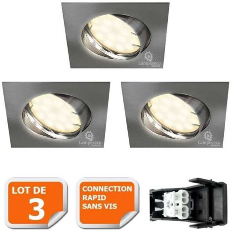 Lot de 3 spot encastrable orientable LED carré alu brossé GU10 230V eq. 50W blanc chaud