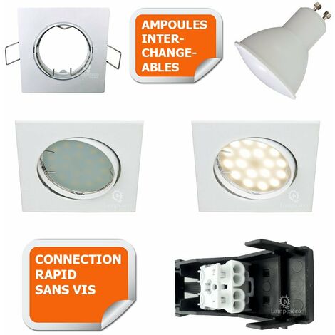 Lot de 3 Spot encastrable orientable LED carré GU10 230V équivalent 50W blanc neutre