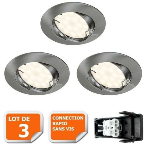 Lot de 3 spot led encastrable complet orientable alu brossé avec ampoule gu10 230v 5w, blanc neutre