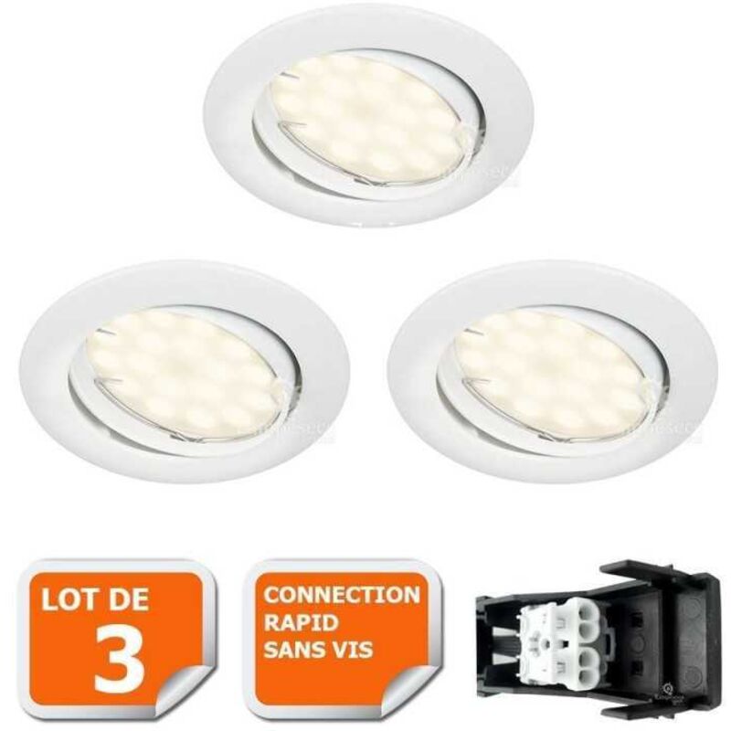 Lampesecoenergie – Lot de 3 spots LED encastrables orientables 5W – Blanc neutre 4000K – Douille GU10 automatique – Installation facile 230V
